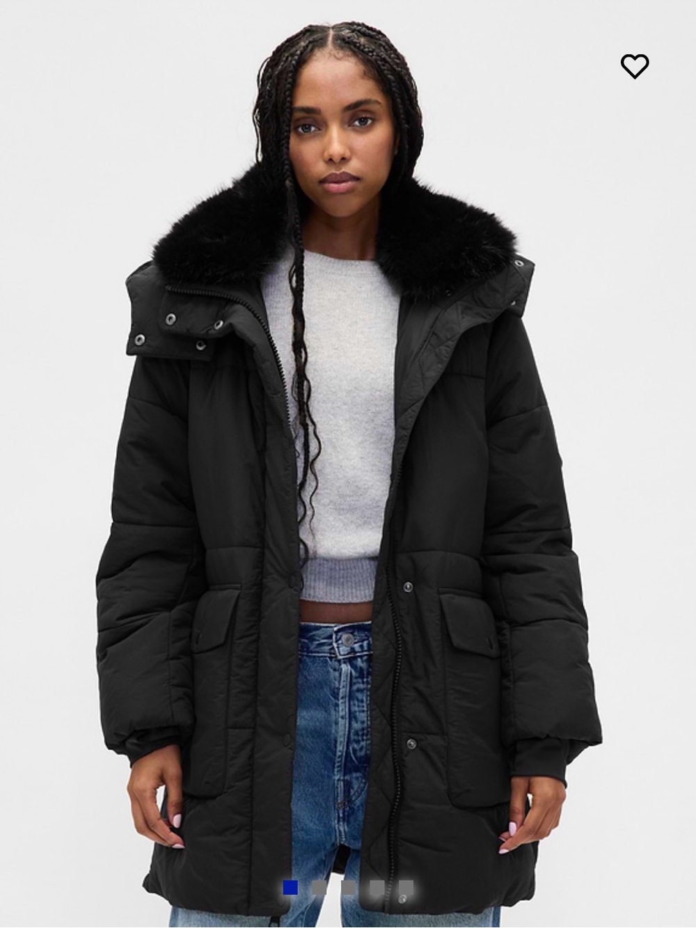 Faux Fur-Trim Midi Puffer Jacket